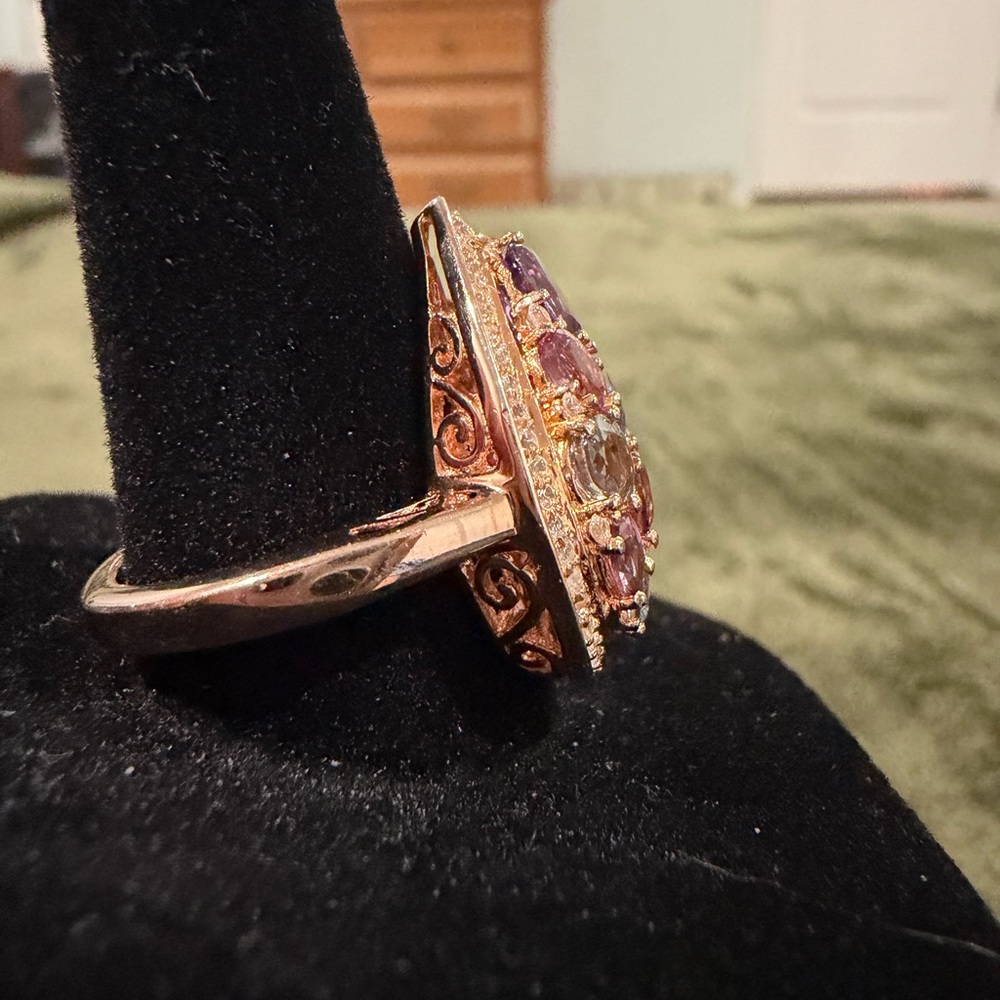 925 Rose Gold Tone Sterling Silver Spinel and Zircon Ring Size 7 - Picture 4 of 5